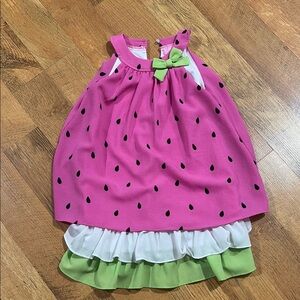 Pink Watermelon Dress with Green Bow